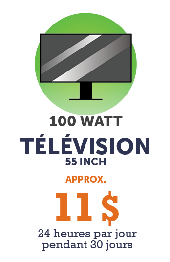 Graphique - Téléviseur 100 watts - 55 pouces (environ 11 $ - 24 heures par jour pendant 30 jours)